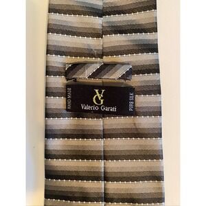 Valerio Garati Mens‎ Pure Silk Tie Grey Black Silver Striped Hand Made Business